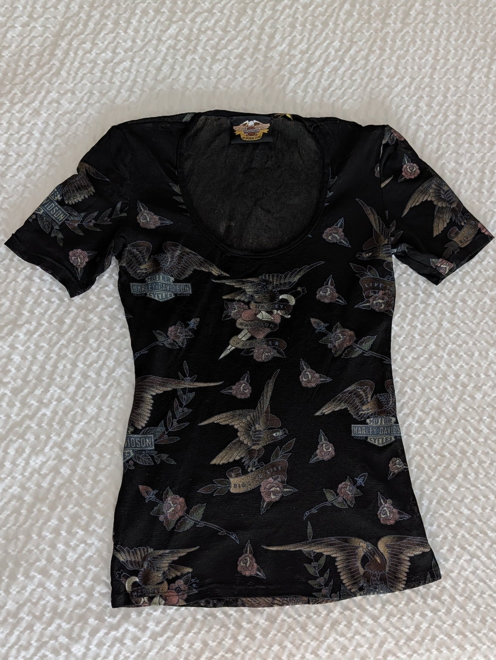 HARLEY DAVIDSON sheer mesh scoop neck tee S